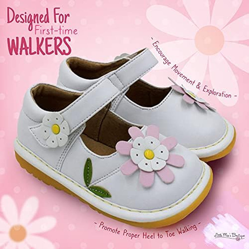 Mary Jane Squeaky Shoes for Toddler Girls, Ideal Walking Shoes with Removable Squeaker and Adjustable Velcro Strap - Soft Sole Shoes for Little Girls