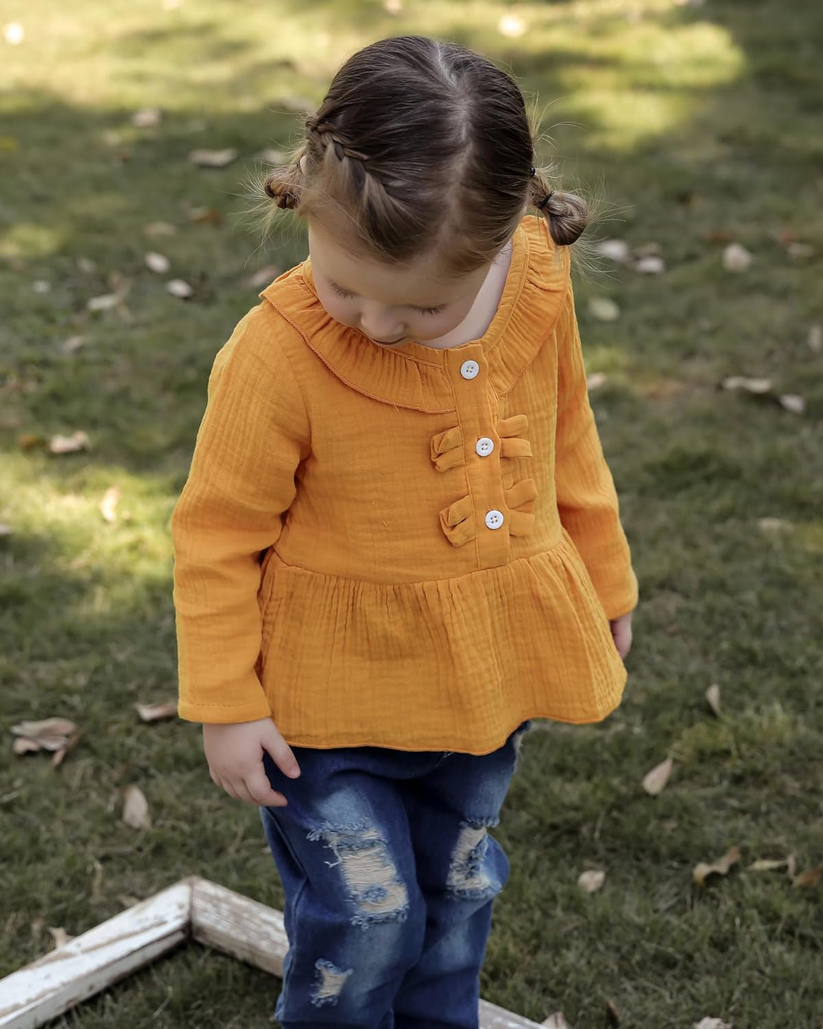 Baby Girl Clothes Toddler Girl Denim Outfits Ruffle Shirt Ripped Jeans Pants Set Toddler Baby Clothes for Girl