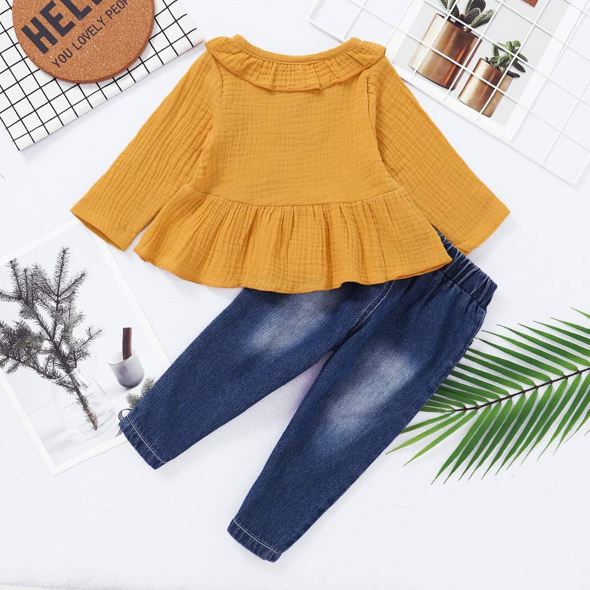 Baby Girl Clothes Toddler Girl Denim Outfits Ruffle Shirt Ripped Jeans Pants Set Toddler Baby Clothes for Girl