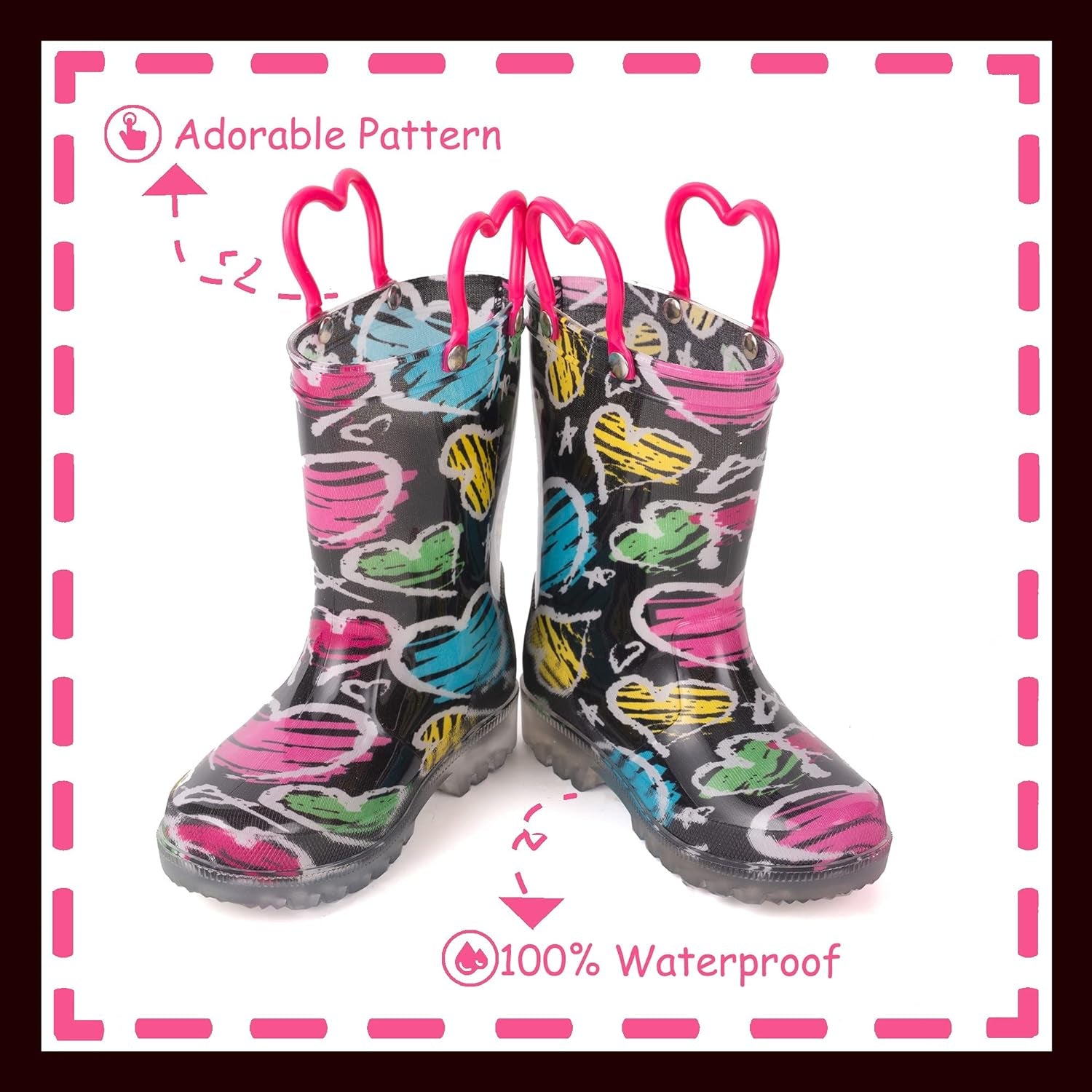 Toddler Kids Adorable Lightwight Waterproof Rain Boots Light up by Steps