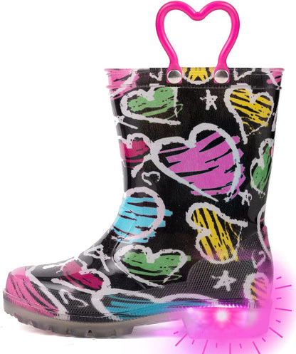 Toddler Kids Adorable Lightwight Waterproof Rain Boots Light up by Steps