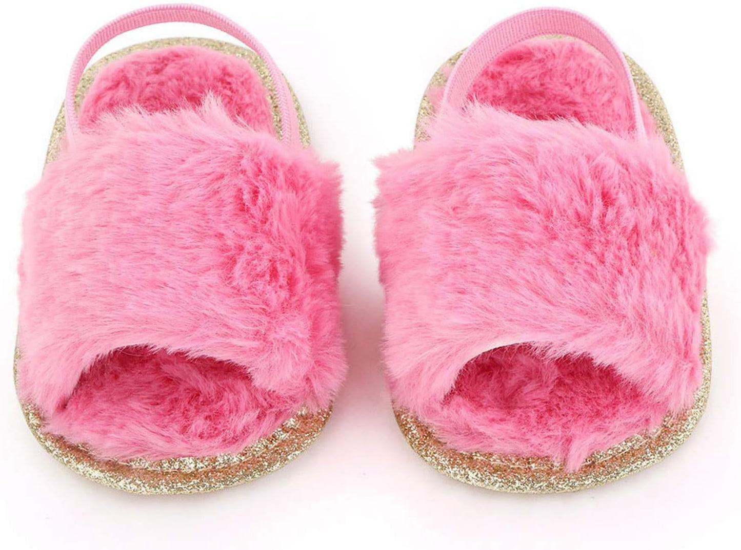 Newborn Infant Baby Plush Slippers Unisex Toddler Soft Sole Faux Fur Prewalker Sandals with Elastic Back Strap