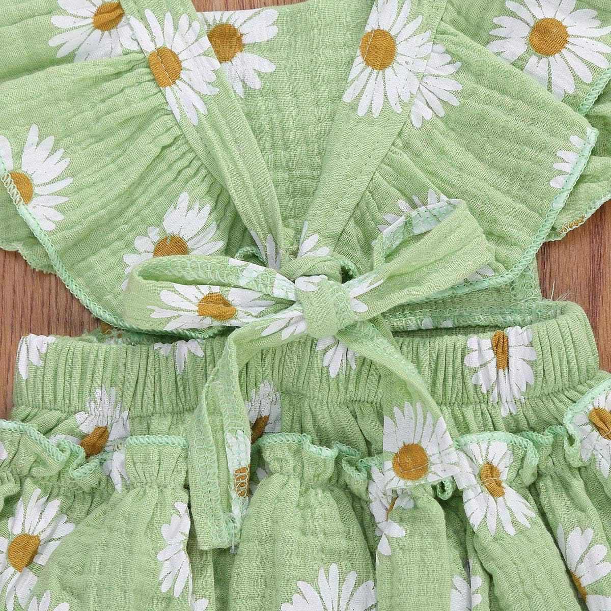 Baby Girls Daisy Playsuits Ruffled Bodysuit+Headband Print Fly Sleeve Romper Floral Jumpsuit Infant Summer Clothes